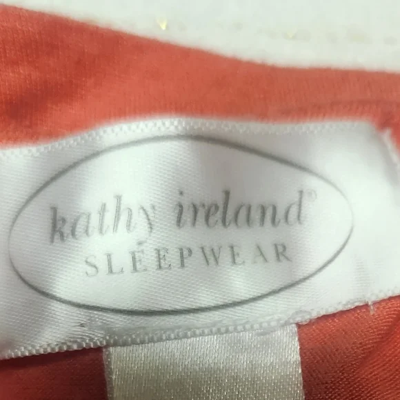 Kathy Ireland Sleepwear Coral and White Stripped wode Leg Pants & Tee Pajama Set - Picture 5 of 9